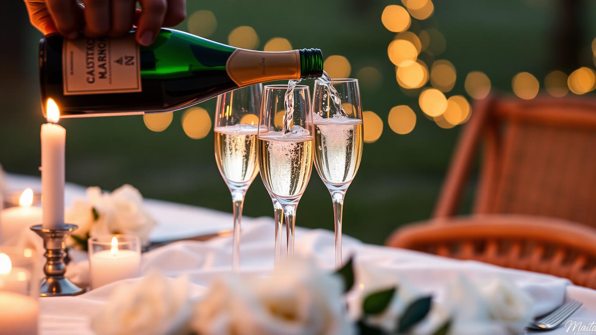 Champagne being poured into crystal flutes